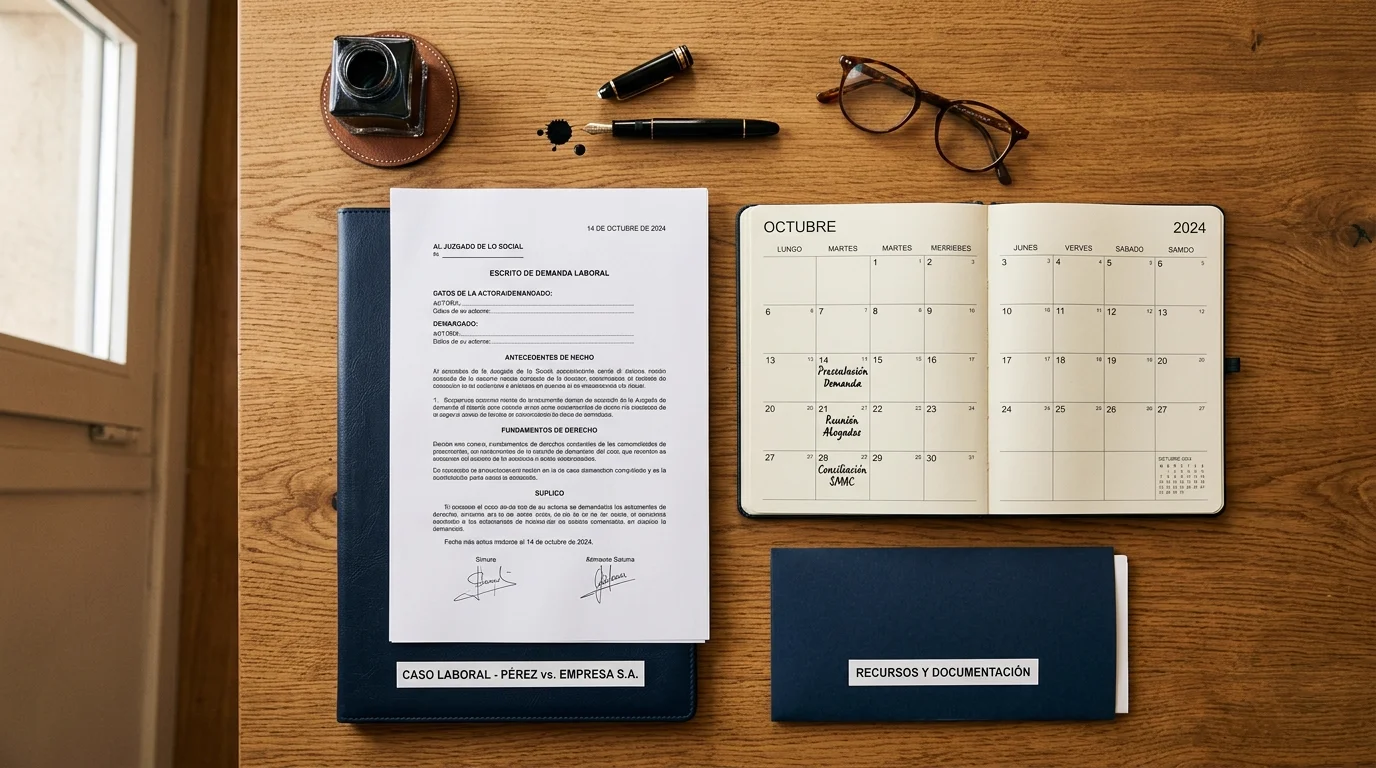 Redacción de papeleta de conciliación laboral con calendario de plazos legales y documentación de despido